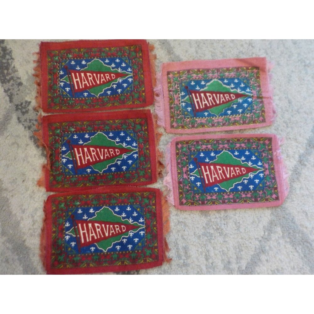 Set of 5 Antique Harvard University 1910's Tobacco Felt Cigarette Inserts Rugs